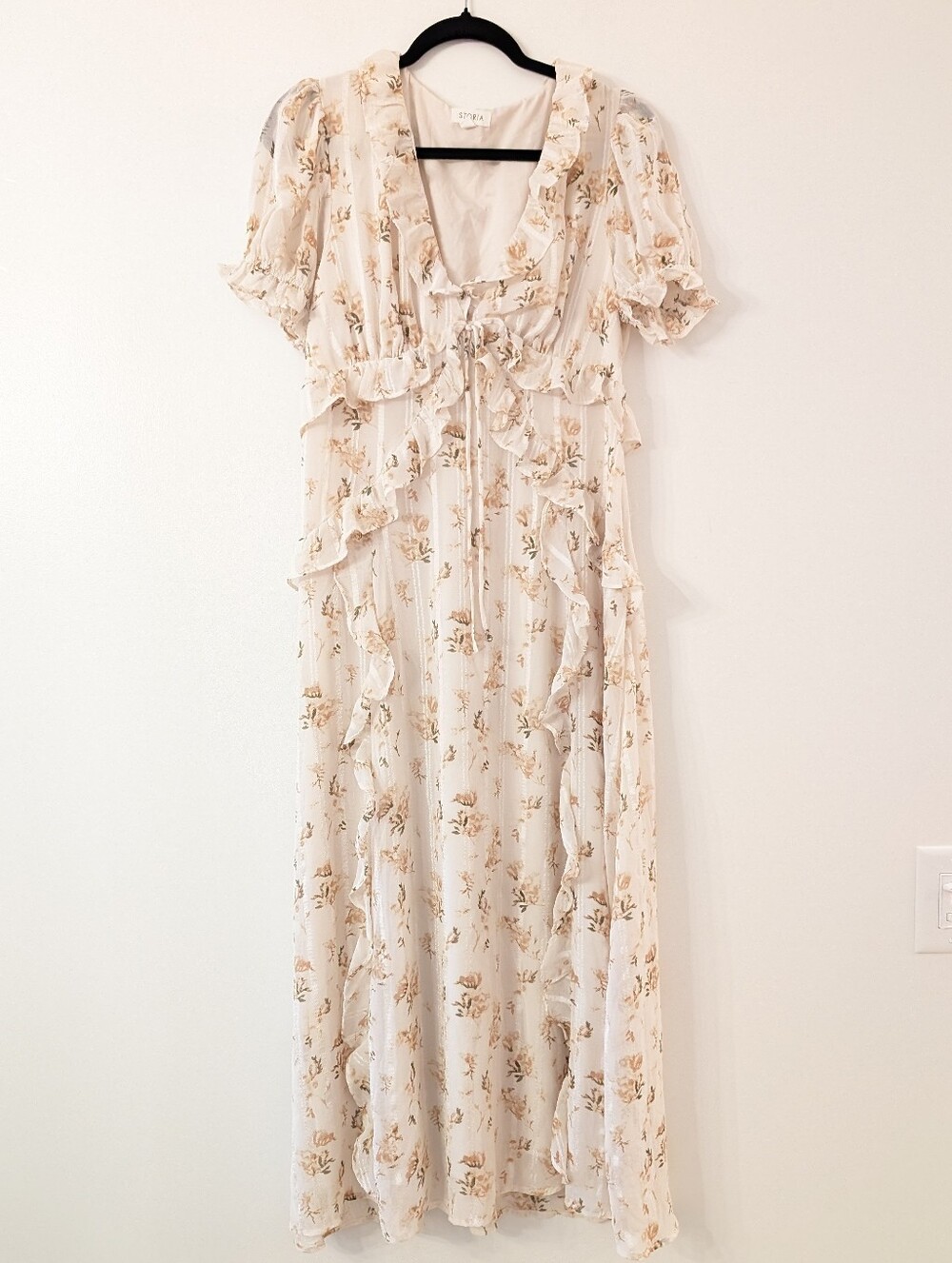 STORIA Ruffle-Trim blush floral Maxi Dress